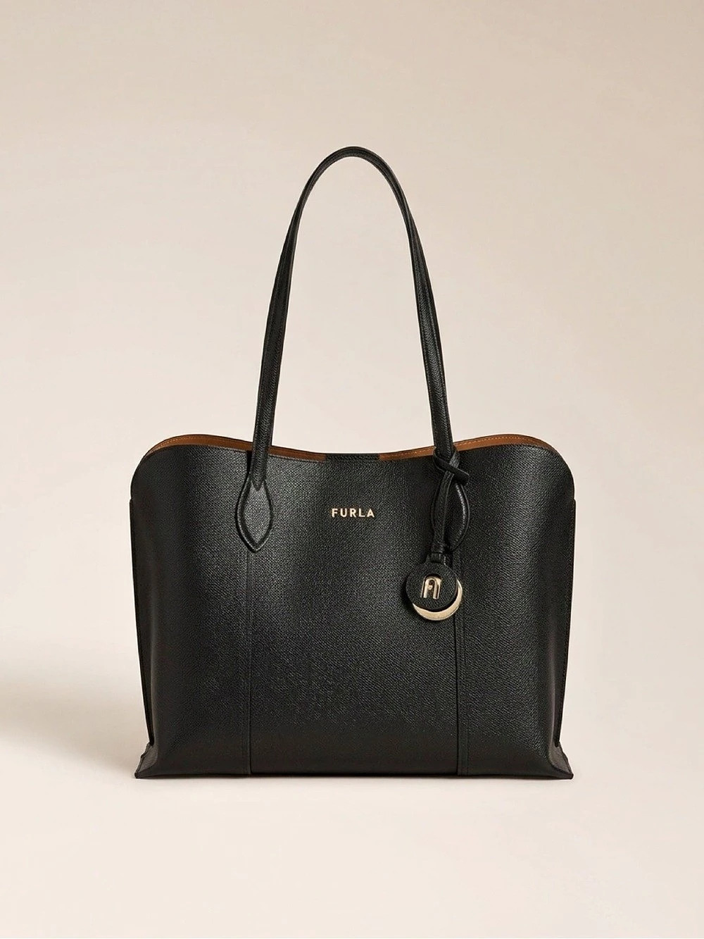 Furla Sfera Tote Bag Leather-Trim Tote in Black